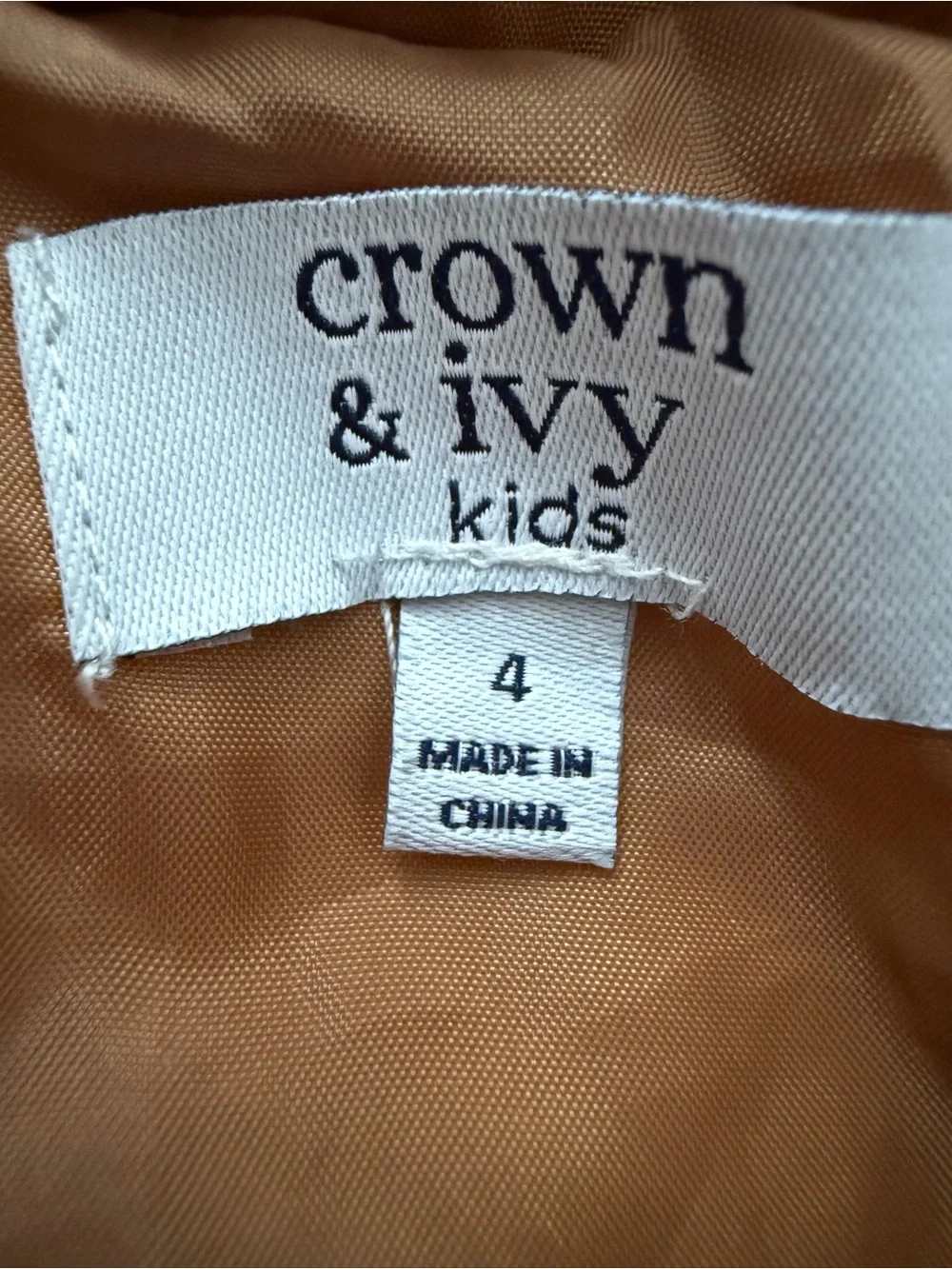 crown & ivy Quilted Tan Puffer Jacket with Ruffle Trim